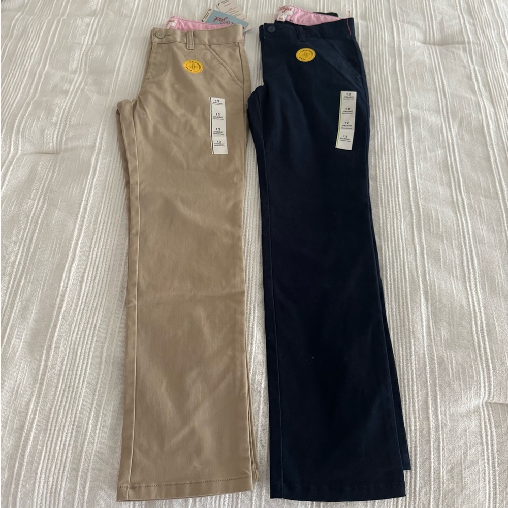 NWT Cat & Jack Girls Uniform Khaki and Navy Pants Size 12 2 Pair